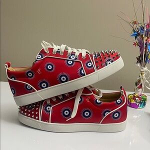 Christian Louboutin Red and White Spiked Sneakers ***No Box***